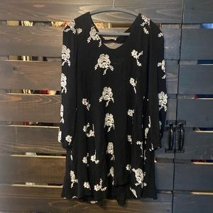 Altar’d State Embroidered Black and White Long-Sleeved Mini Dress